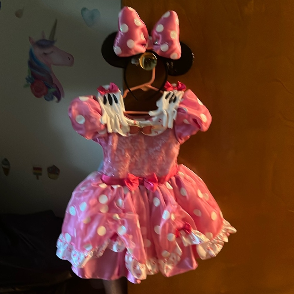 Disney Minnie Mouse tulle costume black sequin ears and gloves. Never worn!